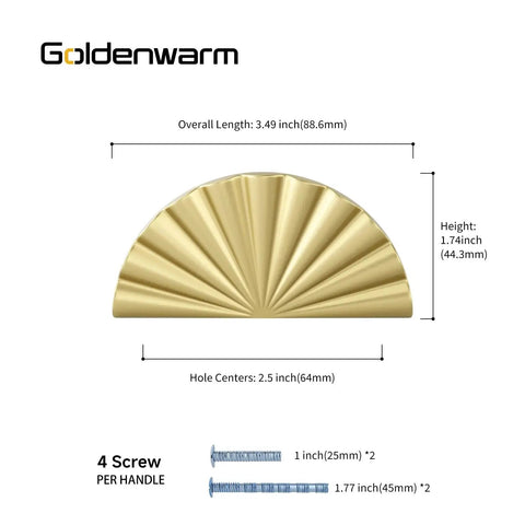 Diagram of Six Pack Gold Cabinet Handles And Drawer Pulls Set With 2-1/2 Inch Center To Center Hole Edge Pulls For Half Moon Dresser.