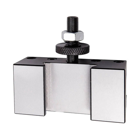 Front view of a set of 5 quick change lathe tool post holders for BXA tool posts 250-200 or 250-222, fits 1/4 to 5/8 inch square tool bits.