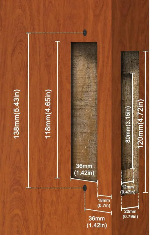 Dimensions of Matte Black Privacy Pocket Door Lock Hardware With Invisible Recessed Handle Latch And Keys