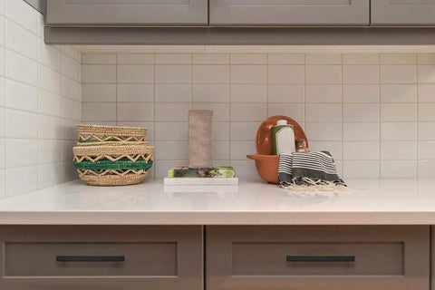Kitchen drawers with 30 Pack 5 Inch Square Cabinet Pulls Matte Black Stainless Steel Kitchen Drawer Pulls Cabinet Handles installed.