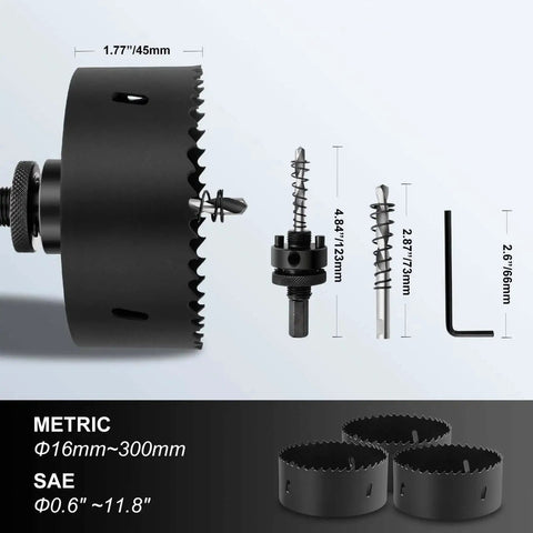 9.8 Inch Hole Saw Set With Heavy Duty Arbor HSS Bi Metal Cutter 250mm For Wood Plastic Drywall Metal Fiberboard Perfect For Cornhole Boards Black Includes Center Bits And Allen Key