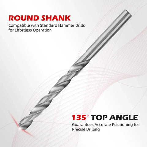 Close-up of a round shank drill with 135-degree top angle, part of M6x1.0 Metric Thread Repair Kit With 9.4mm Stainless Steel Inserts