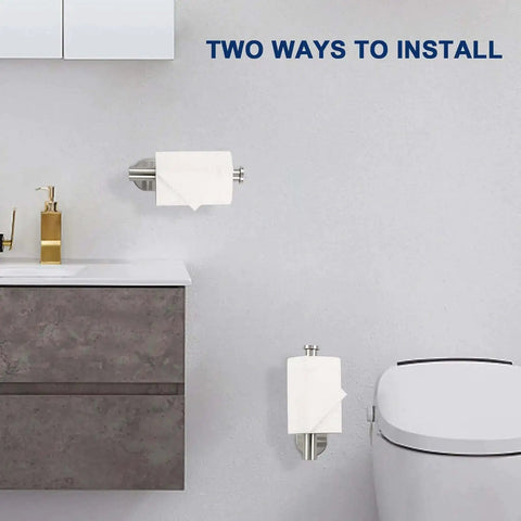 Premium Thickened Stainless Steel Self Adhesive Toilet Paper Holder Rustproof Brushed Nickel Finish Installed in Bathroom
