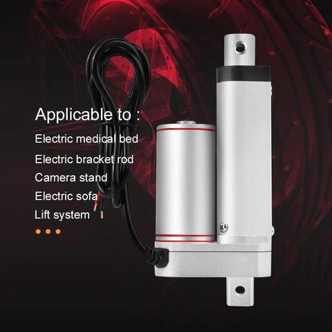 30mm Stroke Heavy Duty 750N Straight Line Electric Actuator 24V DC Drive on red background, suitable for medical beds and lifts