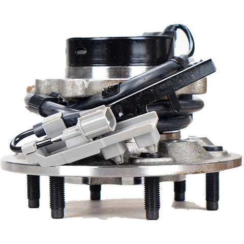Front Wheel Bearing Replacement Hub Assembly For Front Right Wheel Fits Chevrolet Colorado 2004 2005 2006 2007 2008 And GMC Canyon 2004 2008 Wheel Hub Kit For Easy Install And DIY Friendly, side view showing connectors and bolts.