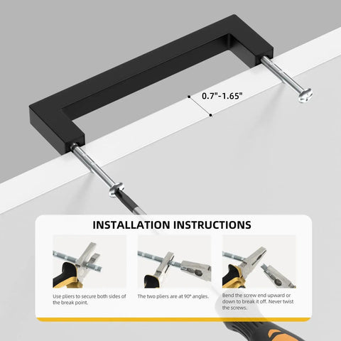 30 Pack Matte Black Cabinet Pulls 6-1/4 Inch Square Bar Stainless Steel Handles installation guide with measurement details