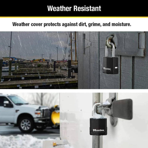 Magnum Heavy Duty Outdoor Padlock with Key Weather Resistant Body and Cut Safe Shackle on gate and storage, M115XDLF Black
