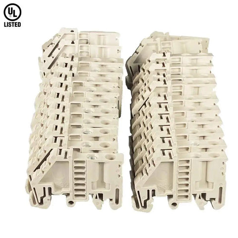 SS2 DIN Rail Terminal Block End Bracket For 32mm And 35mm Rails Screw Type Clamp Beige Plastic UL Approved Pack Of 50