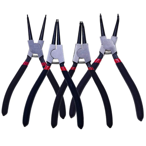 4 Piece Snap Ring Pliers Set For Automotive Use Internal And External Circlip Pliers Kit With Straight And 90 Degree Bent Jaw Tips Heavy Duty High Carbon Steel Fits Retaining Rings From Three Eighths Inch To Two Inches
