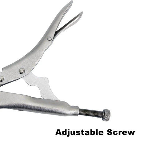 Close-up of adjustable screw on Beefy 9 Inch Drill Press Clamps Set Of 2 Locking Fixture for drill press with 2 inch opening.