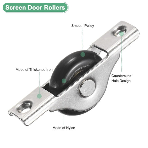 5 Pack Screen Door Rollers Set With 30Mm Nylon Wheels For Sliding Doors And Windows Replacement Patio Garage Screen Doors Durable Iron And Nylon Construction Black Finish Ideal For Wardrobes Cabinets And Other Sliding Door Applications, showing a metal roller with a black nylon wheel.