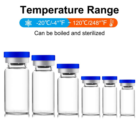 Ehoycq 2ml glass vials with blue plastic-aluminum flip caps for injection, set of six.