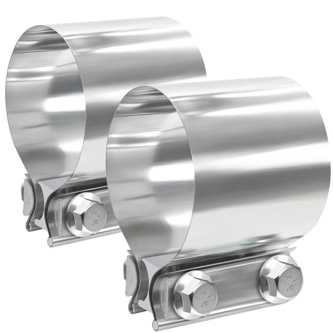 LWNWPPER exhaust clamp, 2.5 inch, 304 stainless steel two-pack muffler band clamps for pipes