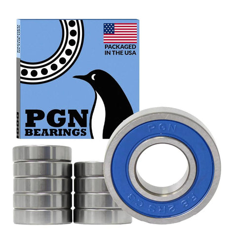 PGN 10-pack chrome steel sealed ball bearings, 1/2 x 1-1/8 x 5/16 in, blue rubber seal, boxed