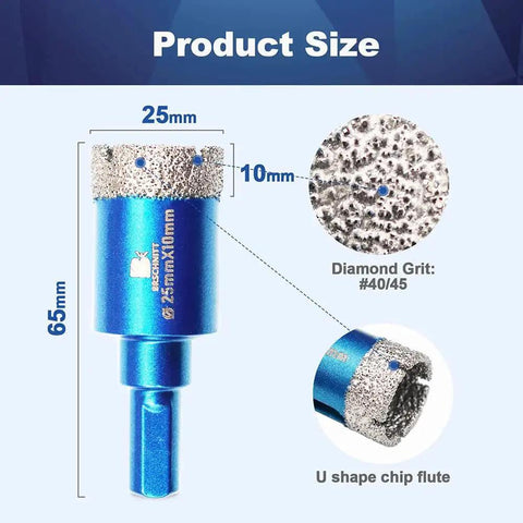 Two Pack Dry Diamond Core Drill Bit Set 1 Inch 25mm Triangle Shank Diamond Hole Saw Bits for Porcelain Tile Ceramic Stone