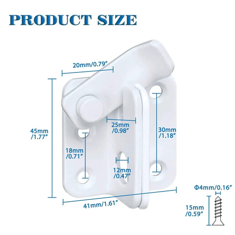 Dimension diagram of Flip Gate Latch Beefy Lock With Slide Bolt for barn fence gate in matte white SUS304 stainless steel.