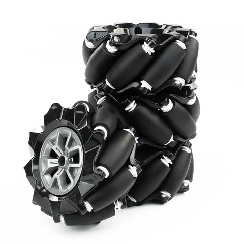 Set Of Four 97mm Mecanum Wheels For AGV Smart Robot With 6mm Hexagonal Metal Couplings ABS Wheel Core And PU Roller Black