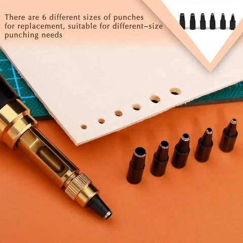 Adjustable Screw Hole Punch Tool With Black Wooden Handle For Bookbinding And Leather Craft Do It All Hole Puncher