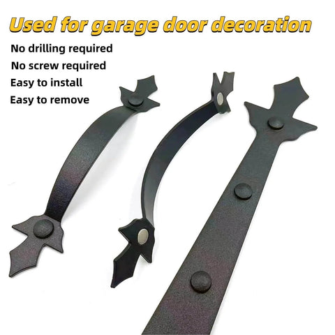 Magnetic Decorative Garage Door Hardware Set With 4 Faux Hinges And 2 Handles In Black Finish For Instant Curb Appeal