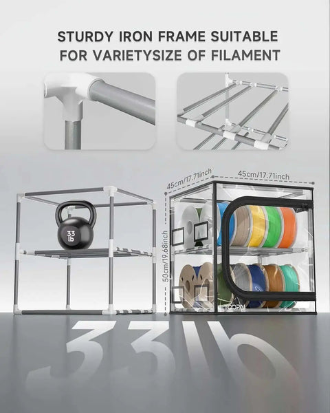 Maker Friendly Two Tier 3D Printer Filament Storage Rack With Transparent Cover Holds Up To 24 Rolls Of 1Kg Filament Sturdy Iron Frame