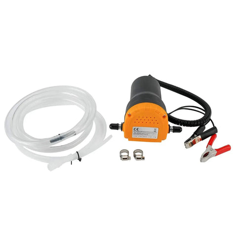 Portable 12V 60W Oil Extractor Pump For Fluid Changes with battery clips and hoses for cars, motorcycles, RVs, boats, and lawn equipment