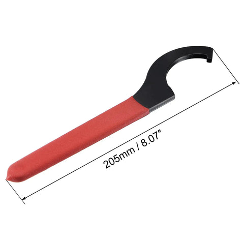 C Hook Spanner Wrench Collet Chuck For 55 To 62mm Round Nut With Red Non Slip Handle Heavy Duty Carbon Steel Black Oxidized Finish