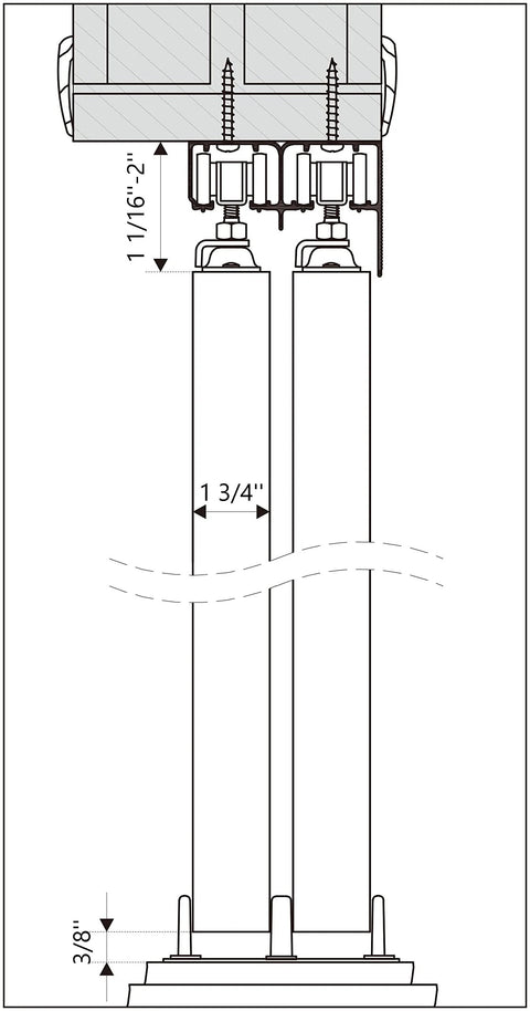 Diagram of 6 Foot Bypass Sliding Closet Door Track Kit For Double Doors With 72 Inch Rails And Supreme Smooth Ball Bearing Hardware.