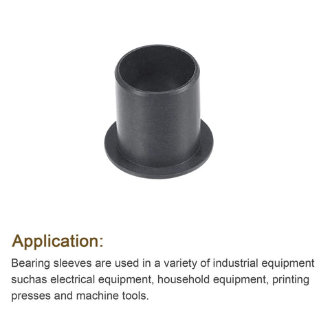 Flanged Sleeve Bearing Set 16mm Bore 18mm OD 21mm Length Self Lubricating POM Oilless Black 2 Pack close-up view
