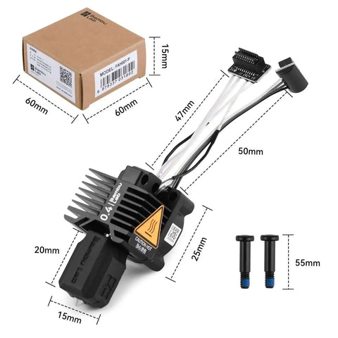 P1P And P1S Hotend Kit For P1 Series 3D Printer, Hardened Steel Hot End With Fan, Thermistor, Ceramic Heater, 0.4mm Nozzle dimensions