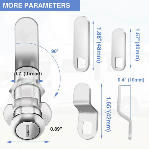 2 Pack 2-1/8 Inch Cam Lock Set For Thick Cabinets And Drawers RV Storage And Tool Boxes Keyed Alike Heavy Duty Stainless Steel diagram