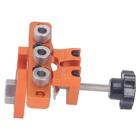 Side view of Three In One Doweling Jig Drill Kit with pro grade aluminum alloy construction, precise scale, and quick clamping.