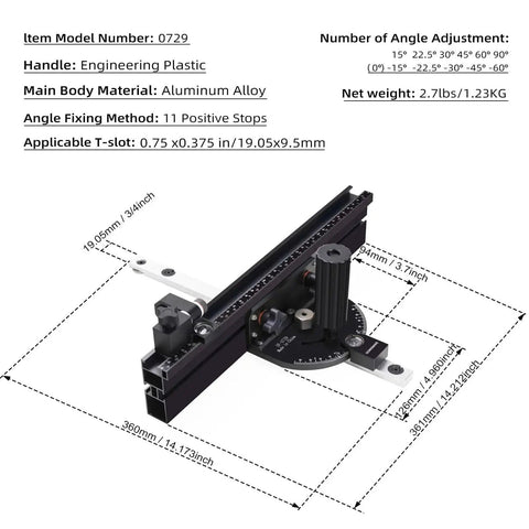 Compact Table Saw Miter Gauge With 360mm Fence And Multifunction Flip Stop for accurate woodworking crosscuts and angles