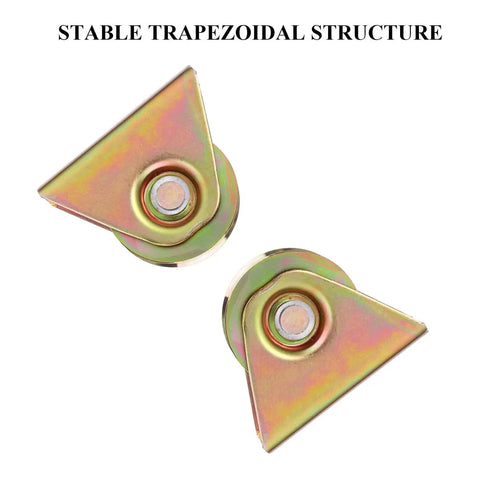 Beefy Heavy Duty 2 Inch V Groove Wheel Plate Casters With Bracket for V Track Rails, trapezoidal structure, galvanized steel.