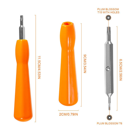 Torx T6 T15 Double End Doorbell Screwdriver For Ring Replacement And Installation, orange plastic handle, double-ended metal bits
