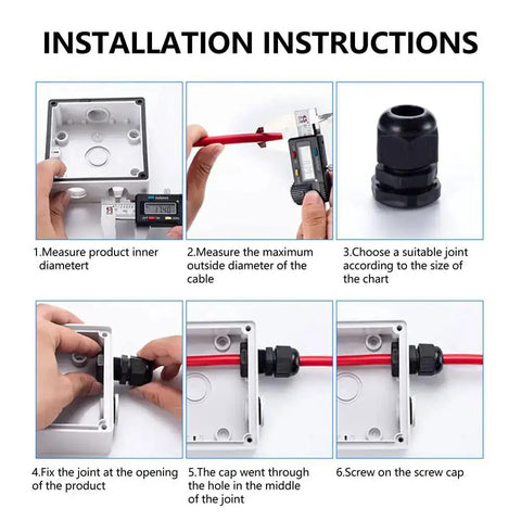 Installation instructions for Three Quarter Inch NPT Cable Glands Nylon PA66 IP68 Waterproof Adjustable Heavy Duty Strain Relief Cord Grips