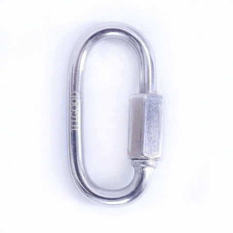 Close-up of a single 1.7 Inch Stainless Steel Carabiner And 304 Grade Chain Quick Links Set, showing screw locking mechanism.