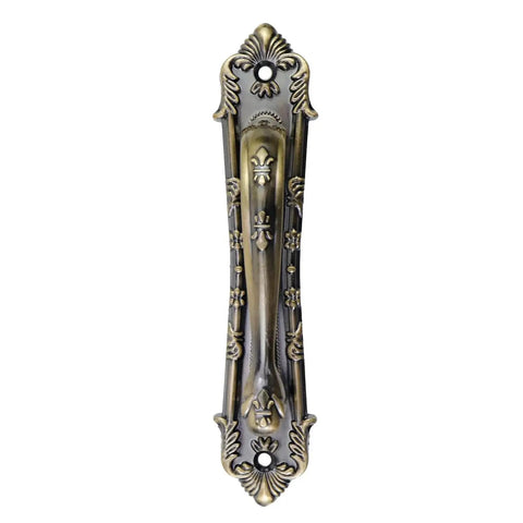 Front view of vintage sliding door handle bronze finish retro barn door pull for cabinet and drawer hardware, 174x37x40 mm, rustic design.