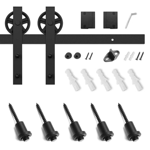 Beefed Up Heavy Duty Sliding Barn Door Hardware Kit Black Steel Track System with Industrial Bigwheel Hangers and installation parts