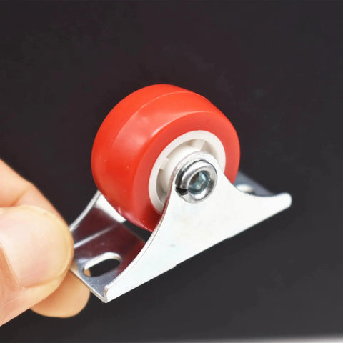 Close-up of 1 Inch Rigid Plate Caster Wheels No Brake For Furniture 6 Pack With Free Screws Red PVC Screw Or Bolt Mount.