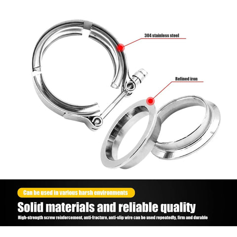 Stainless Steel Exhaust Clamp Kit Two Point Five Inch V Band Clamp With Male Female Flange Clips For Turbo Pipe Performance Exhaust System Silver