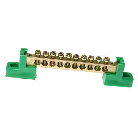 Two Pack 10 Positions Terminal Bus Bar Block Copper Wire Screw Terminal Grounding Strip Green Heavy Duty Plastic Insulated Terminal Block