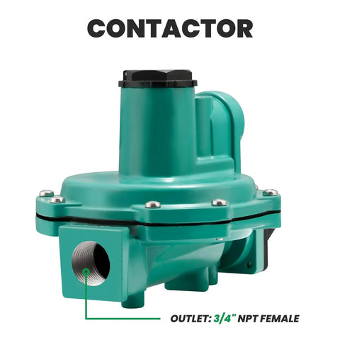 Two-Stage Propane Regulator delivers stable low-pressure output up to 10 PSIG for safe, reliable grills, heaters, RVs and small industrial LP gas systems; back-mount 3/4 NPT inlet/outlet with emergency inlet up to 30 PSIG.