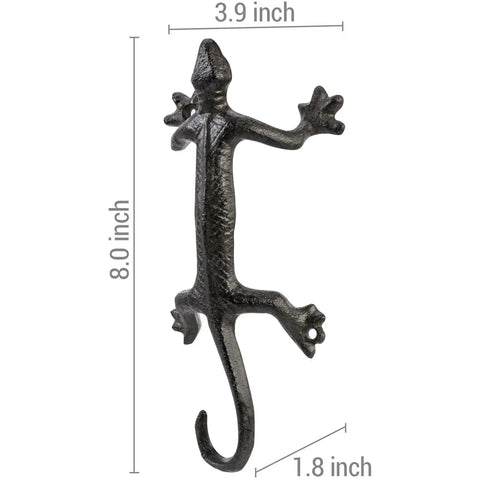 Gecko Shaped Door Pull Handles Set Of 2 In Rustic Dark Coffee Cast Iron Heavy Duty Commercial Grade Sliding Door Hardware, 8-inch size
