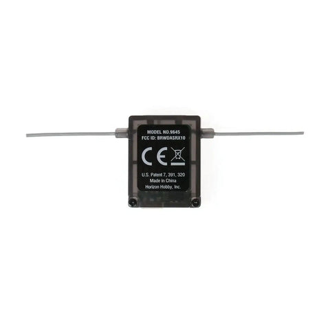 Ar6210X DSMX 6 Channel RC Receiver rear view showing antennas for JR/Spektrum transmitters, supports RC planes and drones.