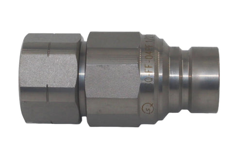 Hydraulic quick-connect coupling body, side view, 1/2 in NPT, flat-face, ISO12.5, metal gray