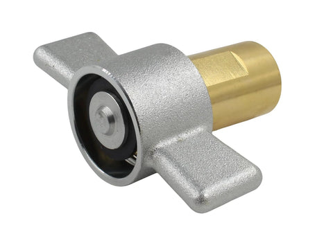 3/4 in NPT wet-line hydraulic quick-disconnect coupler with wing nut, silver body and brass insert