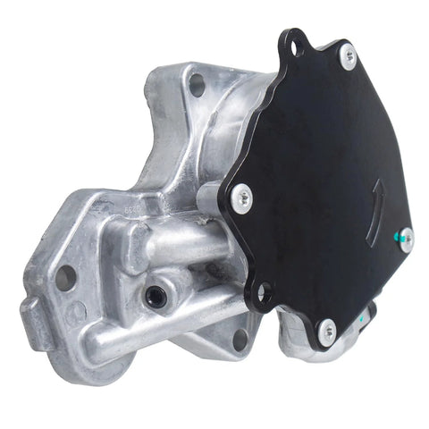 Brake vacuum pump with aluminum housing and black mounting plate (side view)