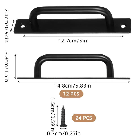 Dimensions of 12 Pack Black Barn Door Handle Cabinet Pulls Aluminum Alloy 5.8 Inch Long with screws for kitchen cabinets