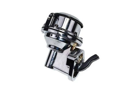 Beefed-Up Inline Mechanical Fuel Pump For Chevy And GMC Small Block 262-400, Chrome Finish, front view