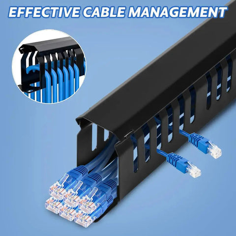 Four Pack 19 Inch 1U Server Rack Cable Management Kit With 24 Slot Horizontal Cable Raceway Gear in use, showing neat cables
